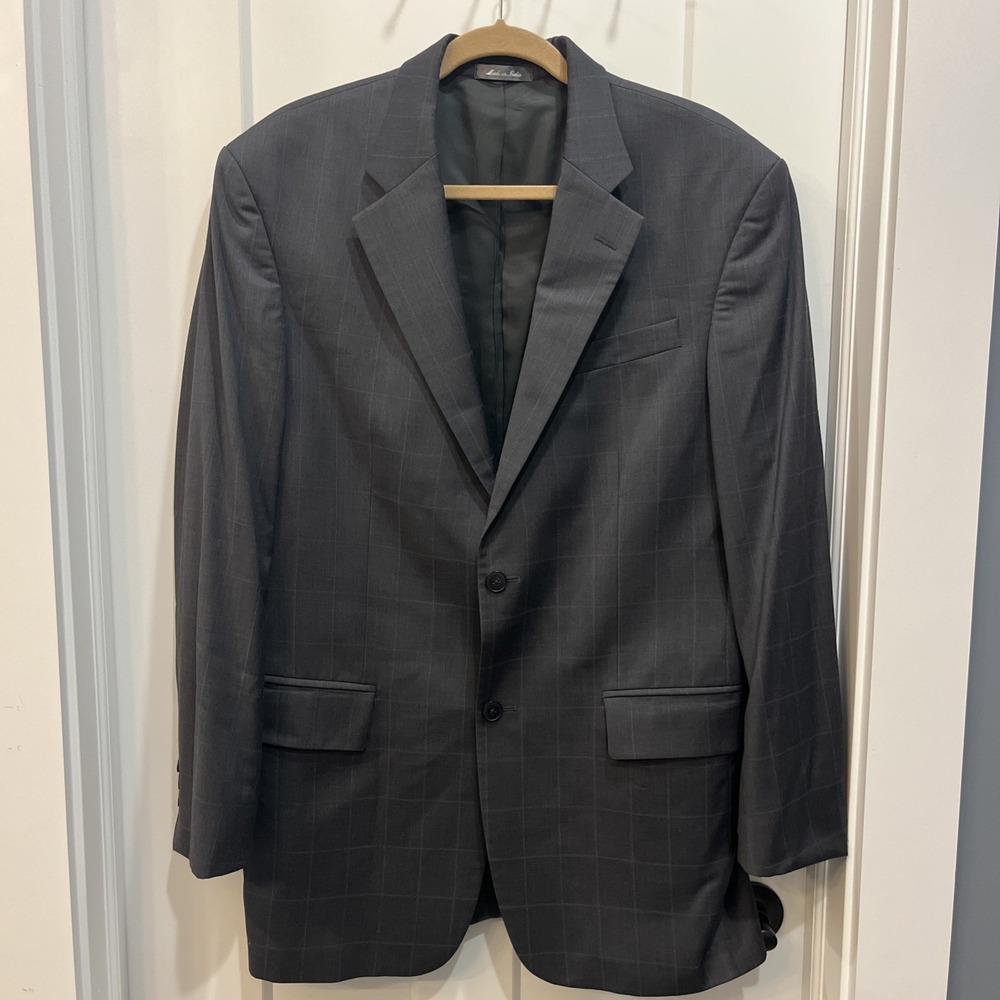 Oscar De La Renta Men Blazer 42L Grey Plaid Wool Single Breasted 2 Button Jacket